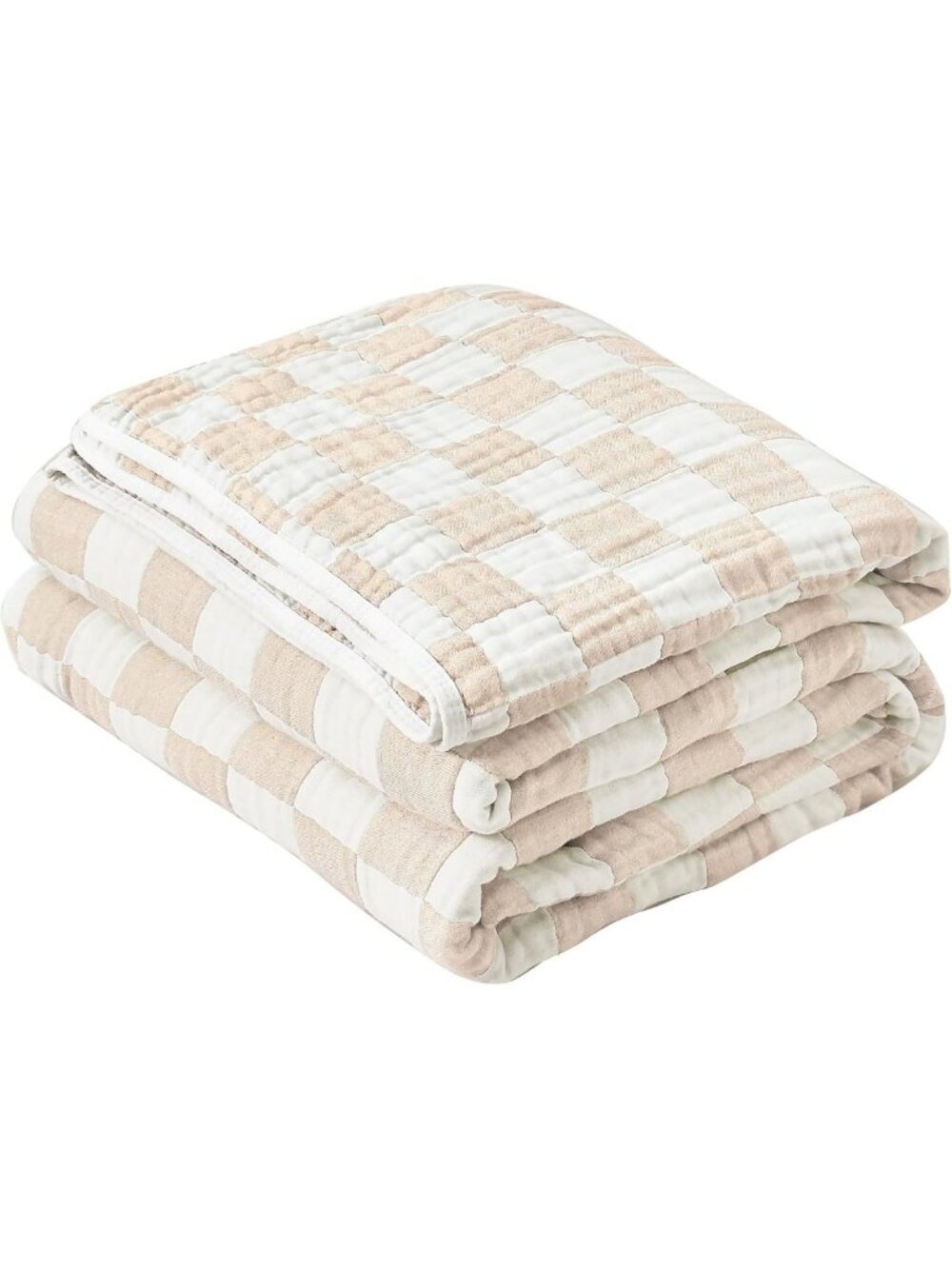 Cozy Cotton Muslin Throw Blanket - 6-Layer Gauze, Soft Checkerboard Design